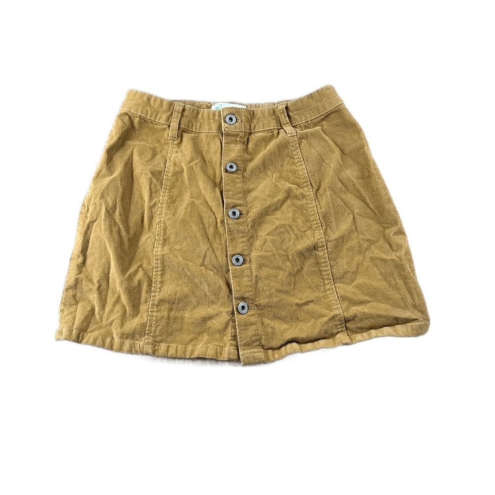 Celebrity Pink Skirt Women 9/29 Yellow Solid Corduroy Button Front Utility Prep